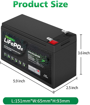 Baterai LiFePO4 12V 8Ah Ringan / MSDS Baterai Isi Ulang Deep Cycle