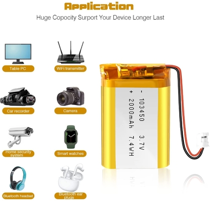 NCM Baterai Li Ion Isi Ulang 3.7v 2000mah / Konektor Baterai Lithium Ion JST