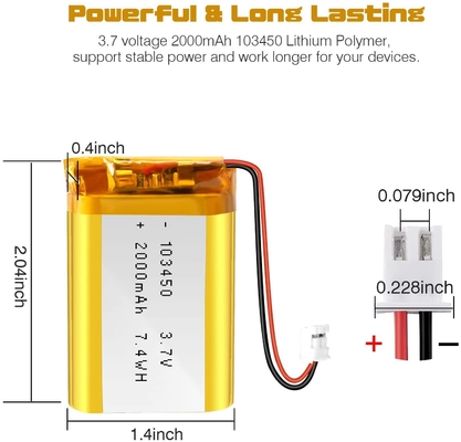 NCM Baterai Li Ion Isi Ulang 3.7v 2000mah / Konektor Baterai Lithium Ion JST