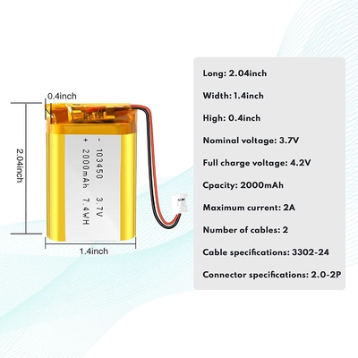 NCM Baterai Li Ion Isi Ulang 3.7v 2000mah / Konektor Baterai Lithium Ion JST